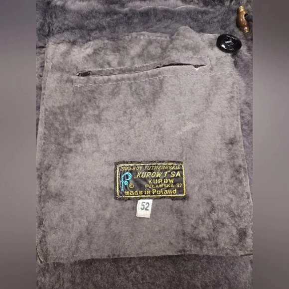 Zaklady Futrzarskie Vintage  Gray Leather Sherpa Lined Coat Size 52 - Picture 13 of 14